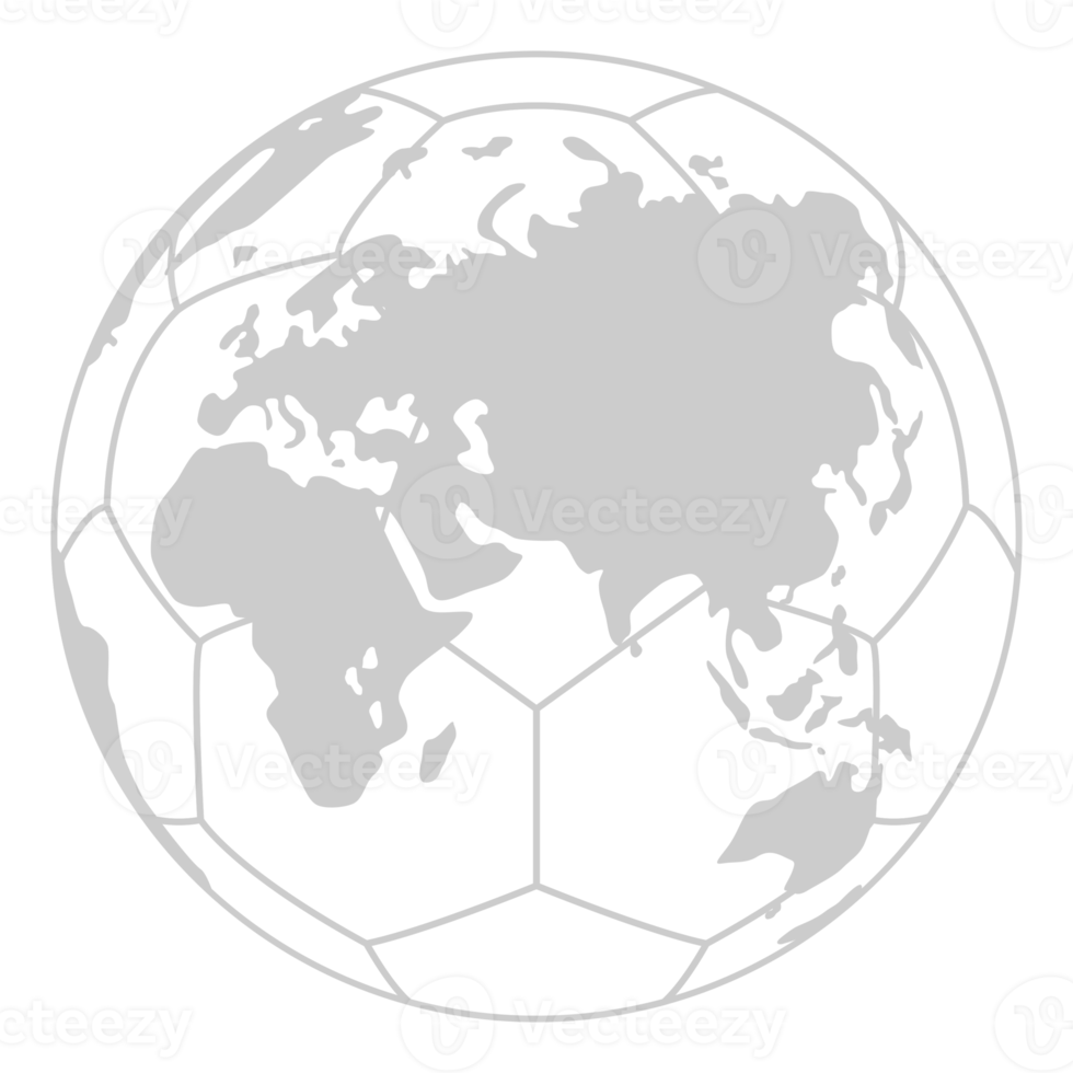 World Map on the Foot Ball Silhouette for Icon, Symbol, Pictogram, Sport News, Art Illustration, Apps, Website or Graphic Design Element. Format PNG