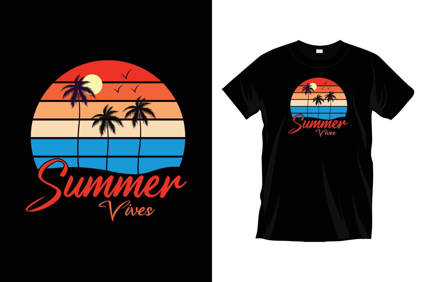 verano vives verano playa t camisa diseño vector. tipografía t camisa diseño para huellas dactilares, vestir, vector, arte, ilustración, tipografía, póster, plantilla, de moda negro tee camisa diseño. vector