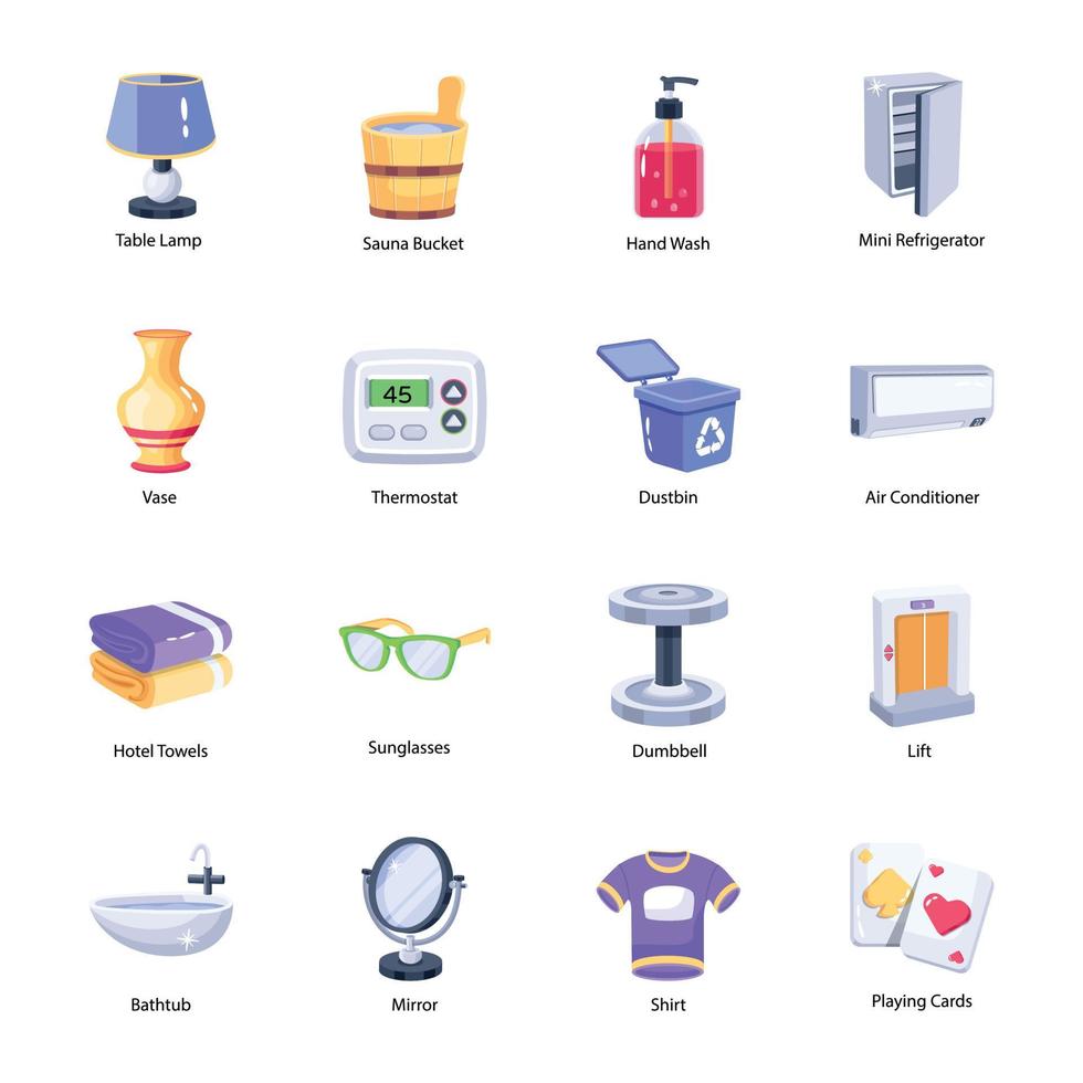 Bundle of Trendy Hotel Equipment Flat Icons vector