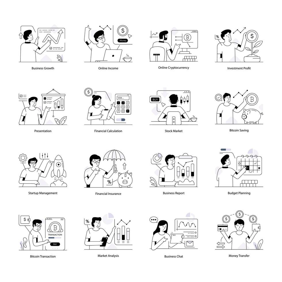 Collection of Business Line Illustrations vector