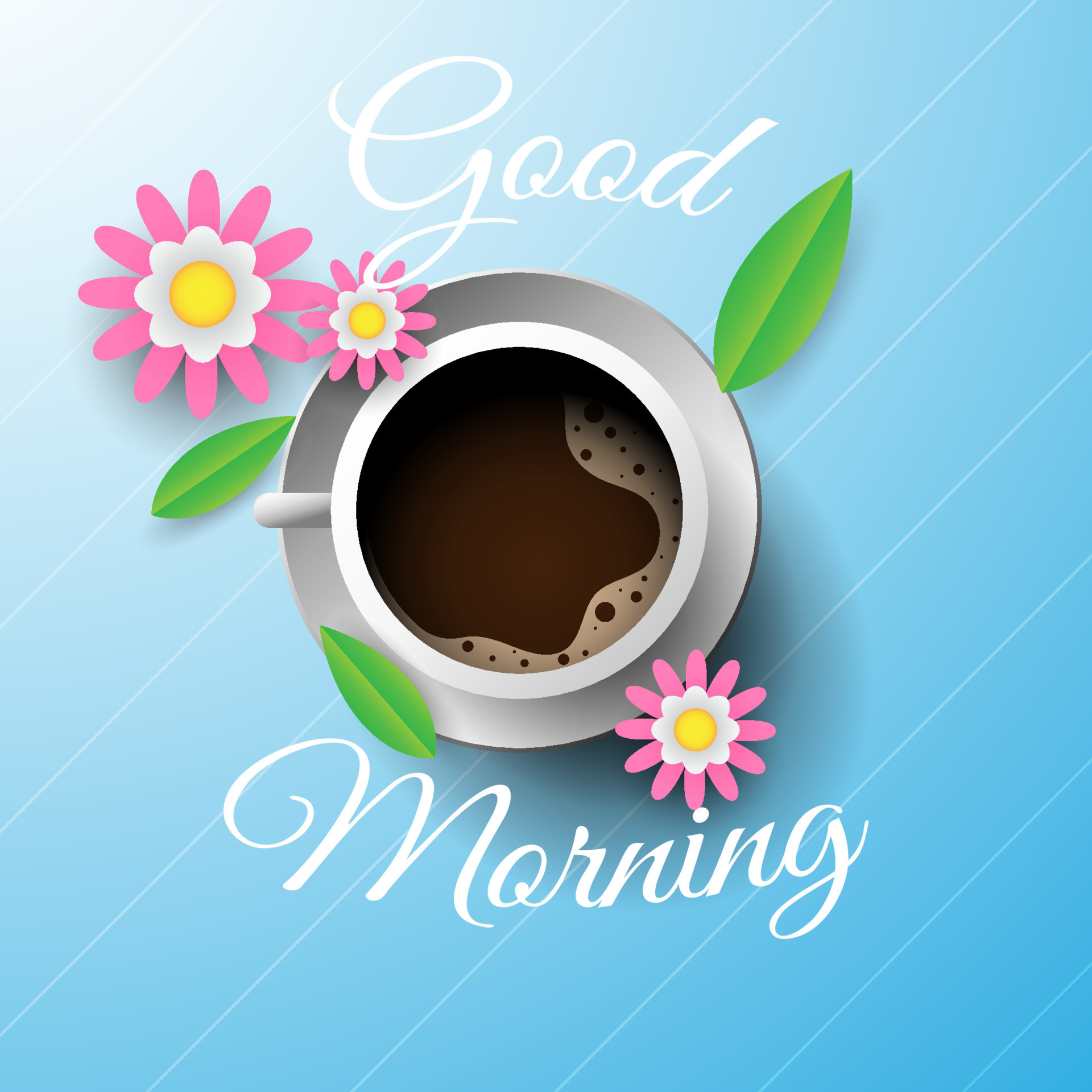 good morning vector design with coffee cup, flower and leaves. vector