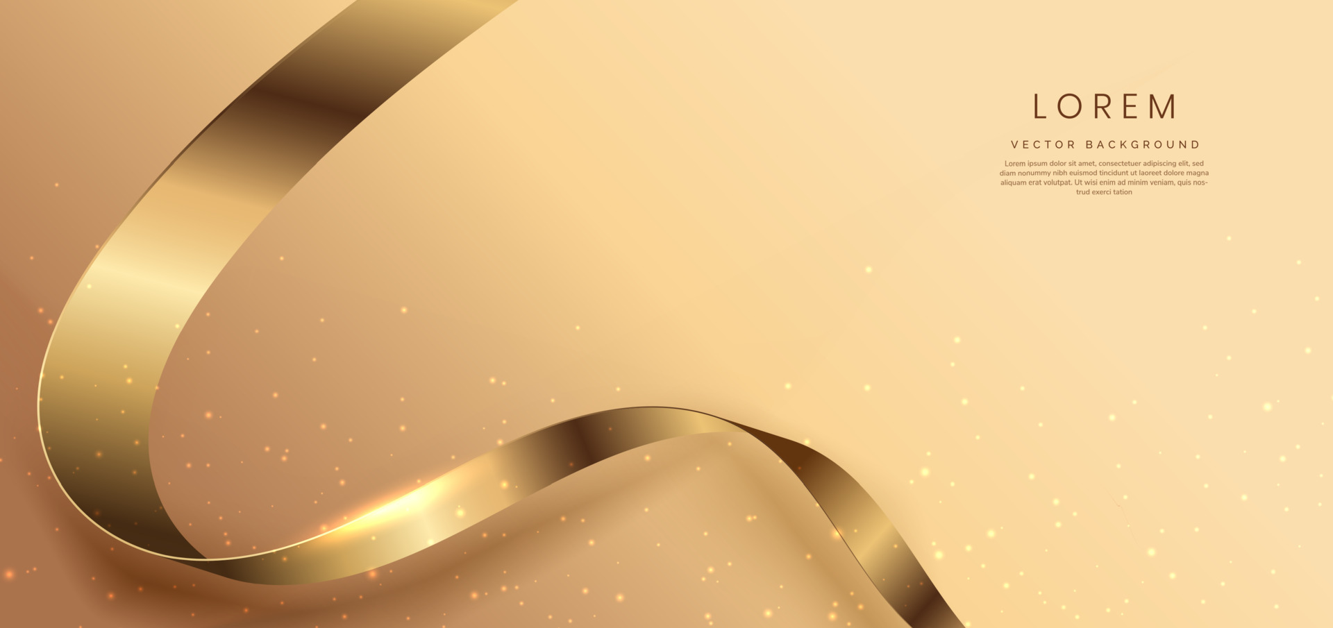Abstract gold ribbon background with lighting effect and sparkle with