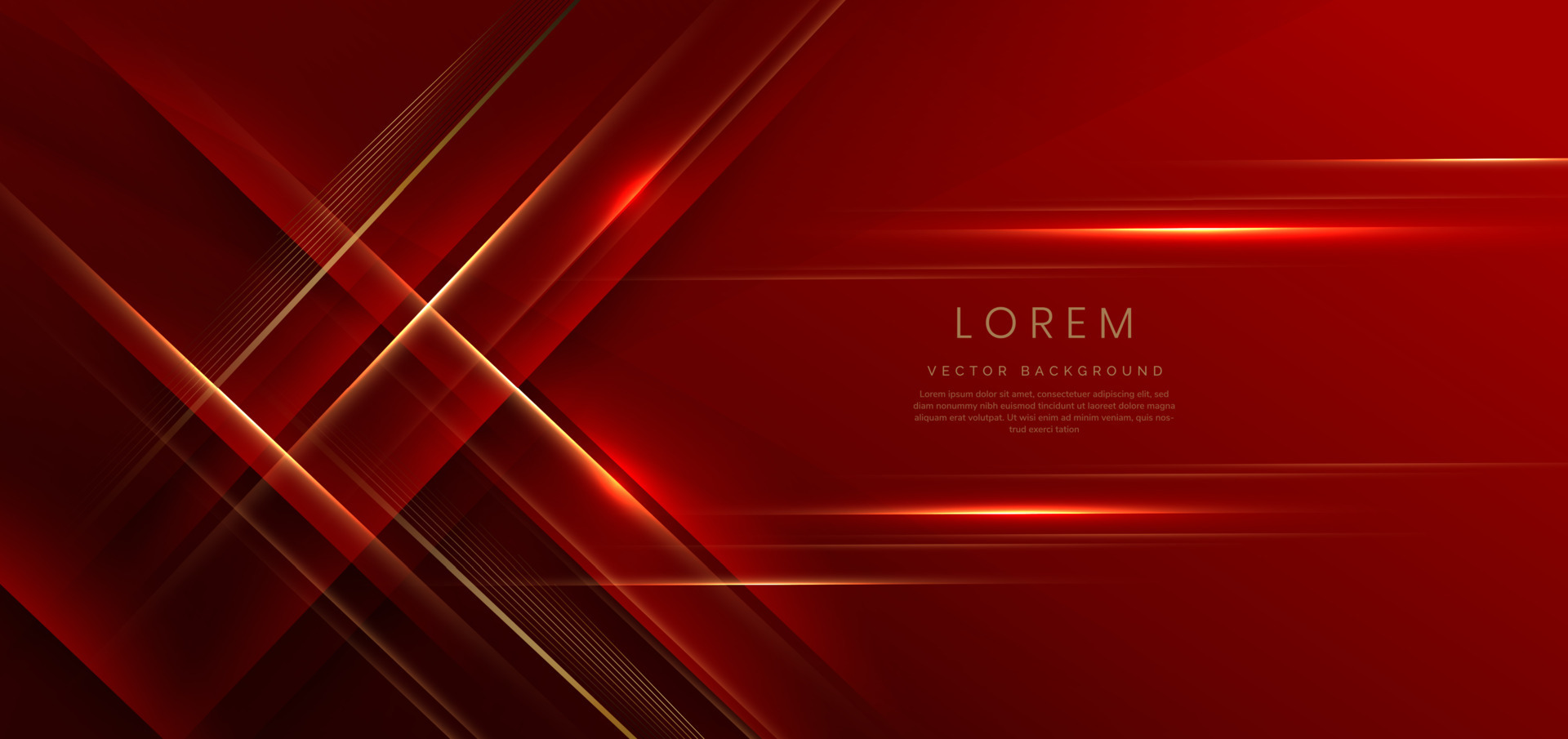 Abstract elegant red background with golden line and lighting effect