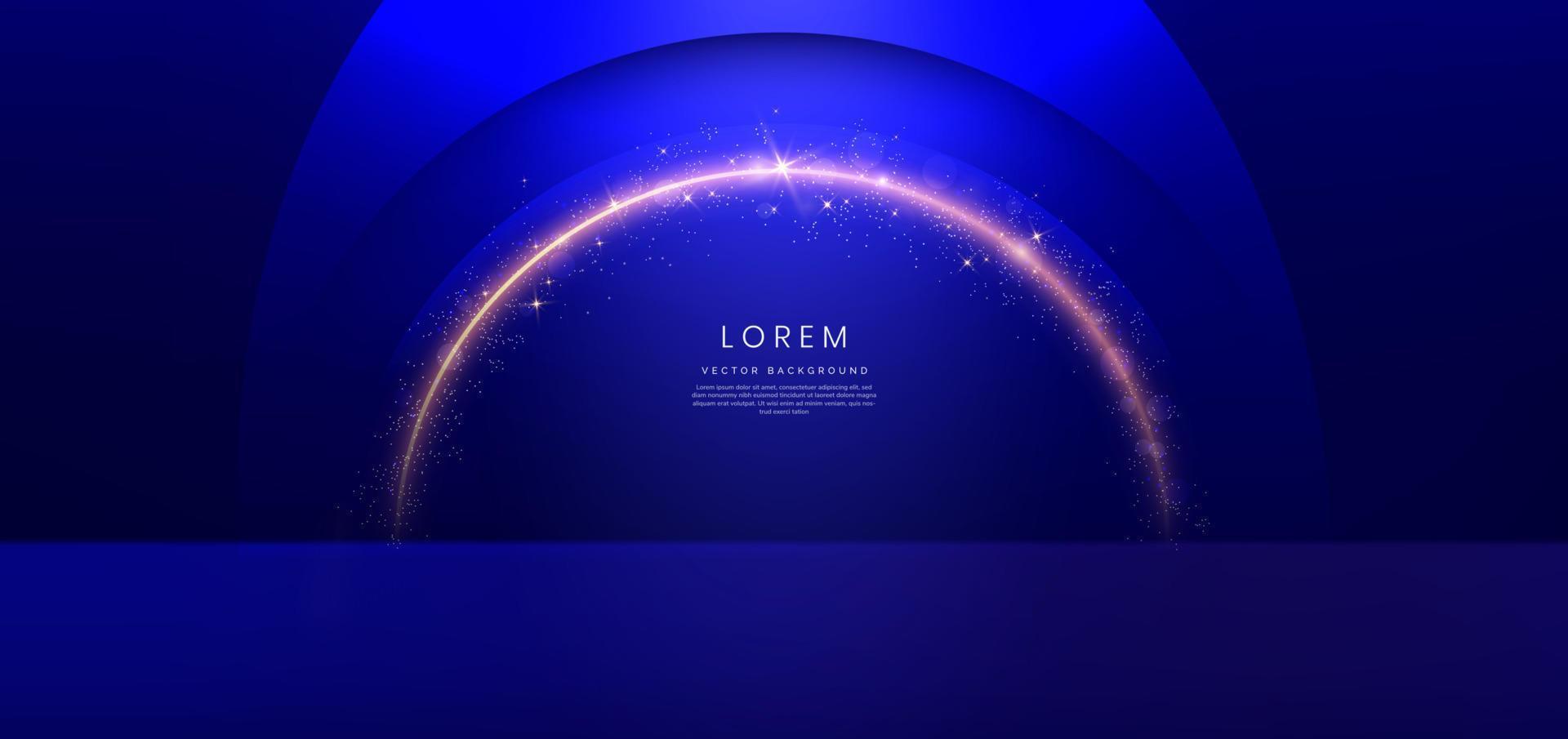 Luxury dark blue background with circle glowing blue and golden line lighting effect sparkle. Template premium award ceremony design. vector