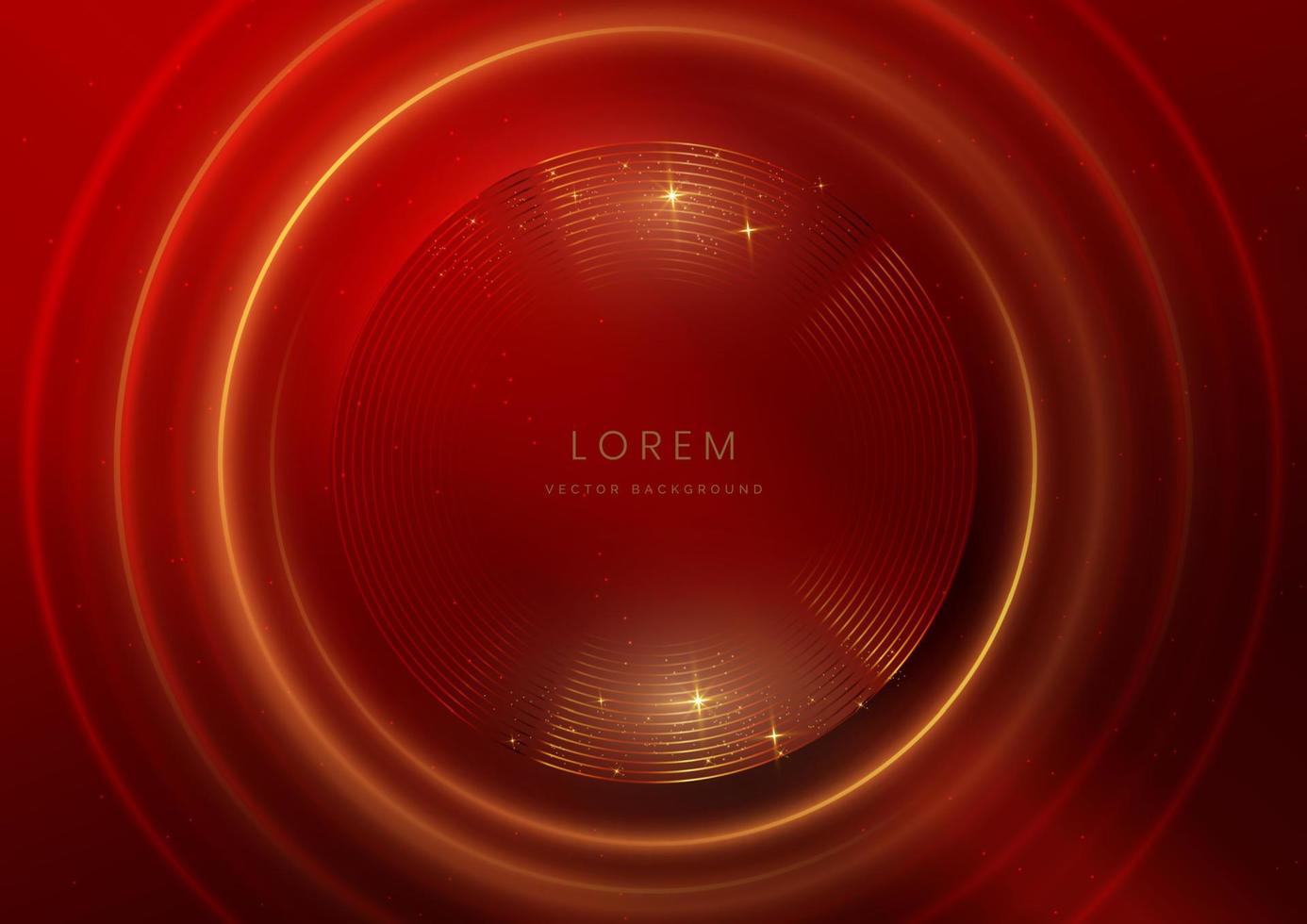 Abstract luxury golden lines circle overlapping on red background. Template premium award design. vector