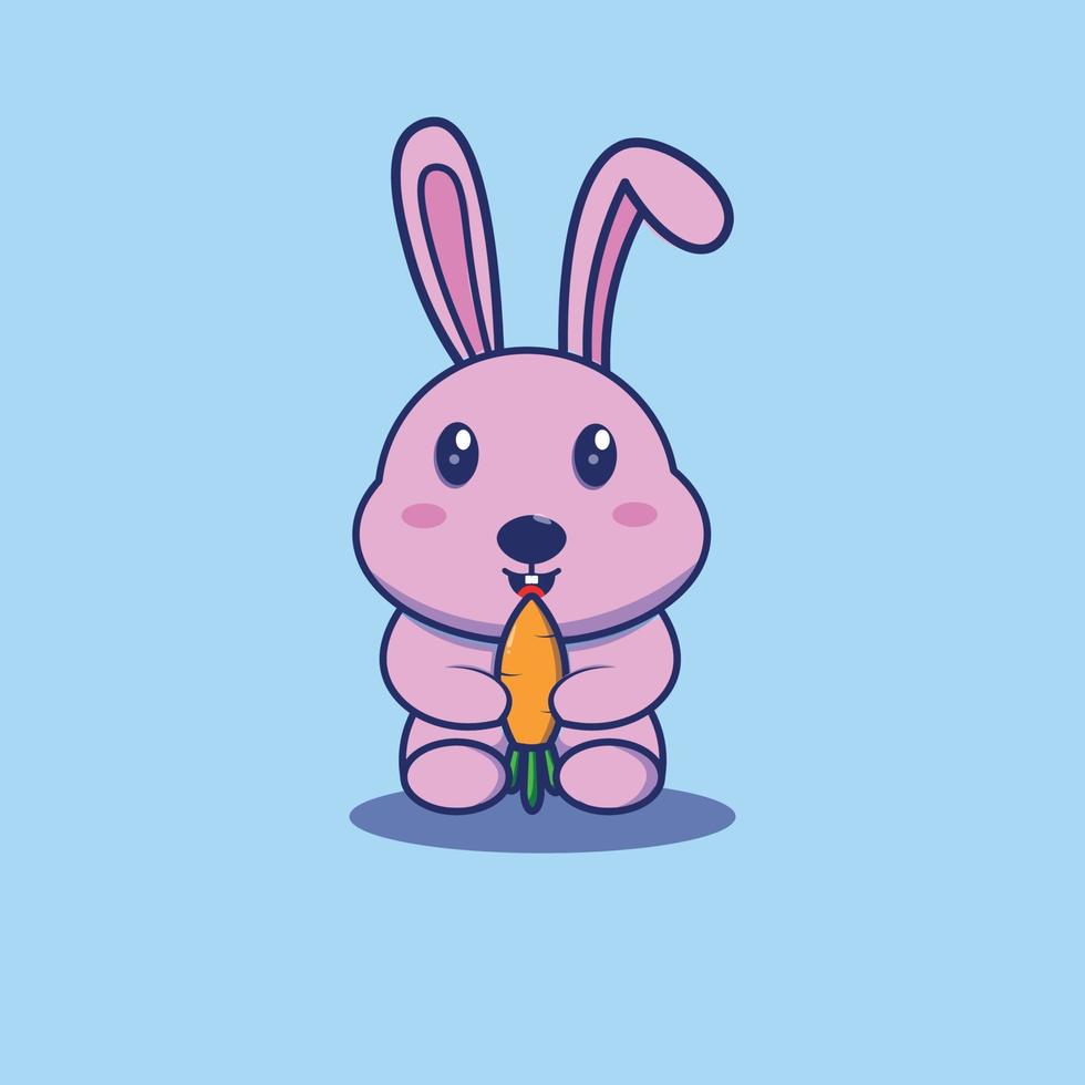 cute little rabbit eating carrot vector cartoon illustration