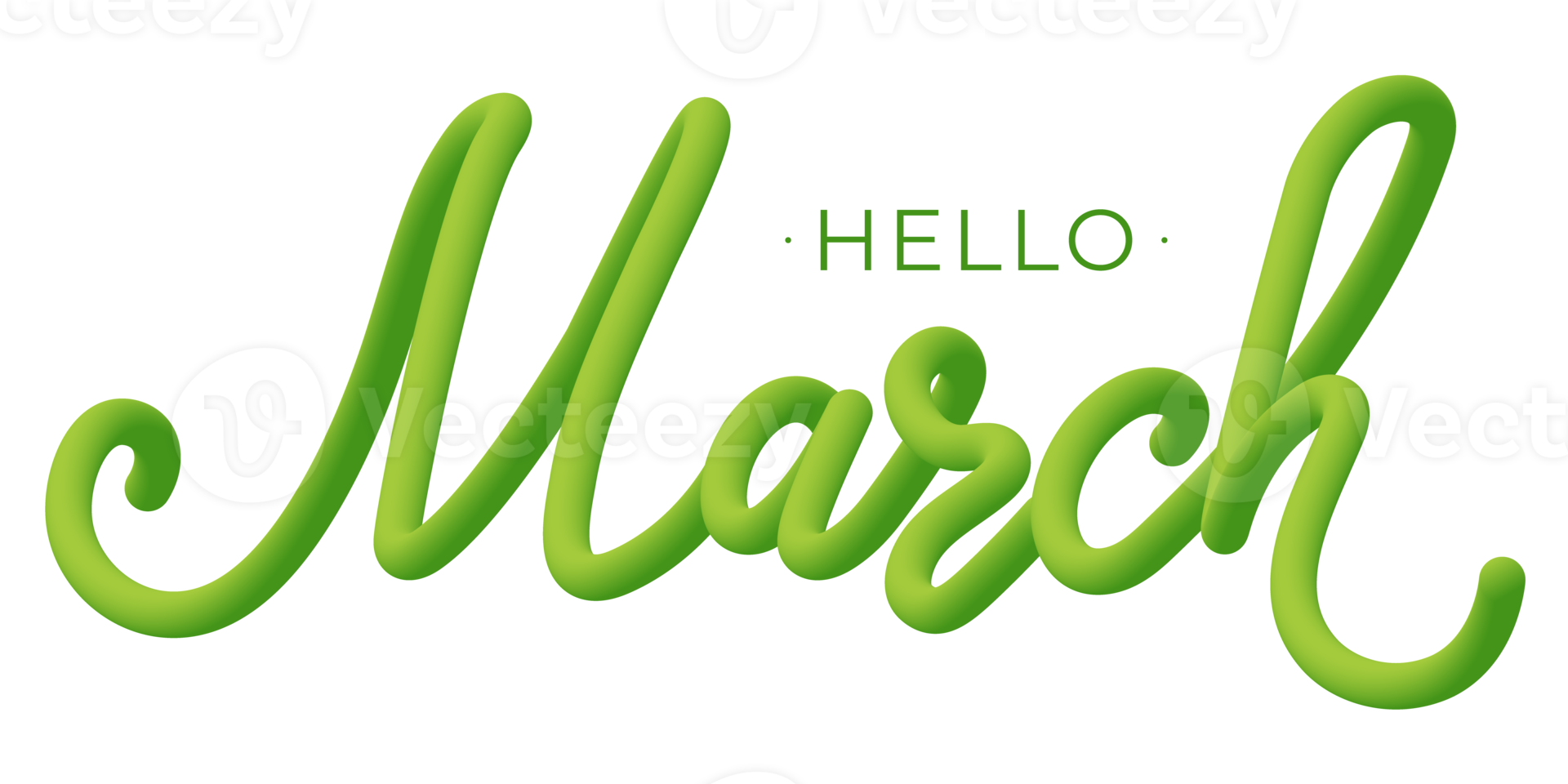 Hello March. Lettering with 3D effect on transparent background. PNG