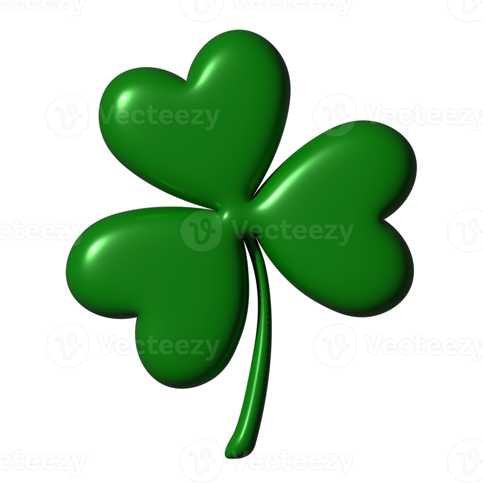 3D Clover Leaf icon isolated on Transparent background. St. Patrick's Day. PNG