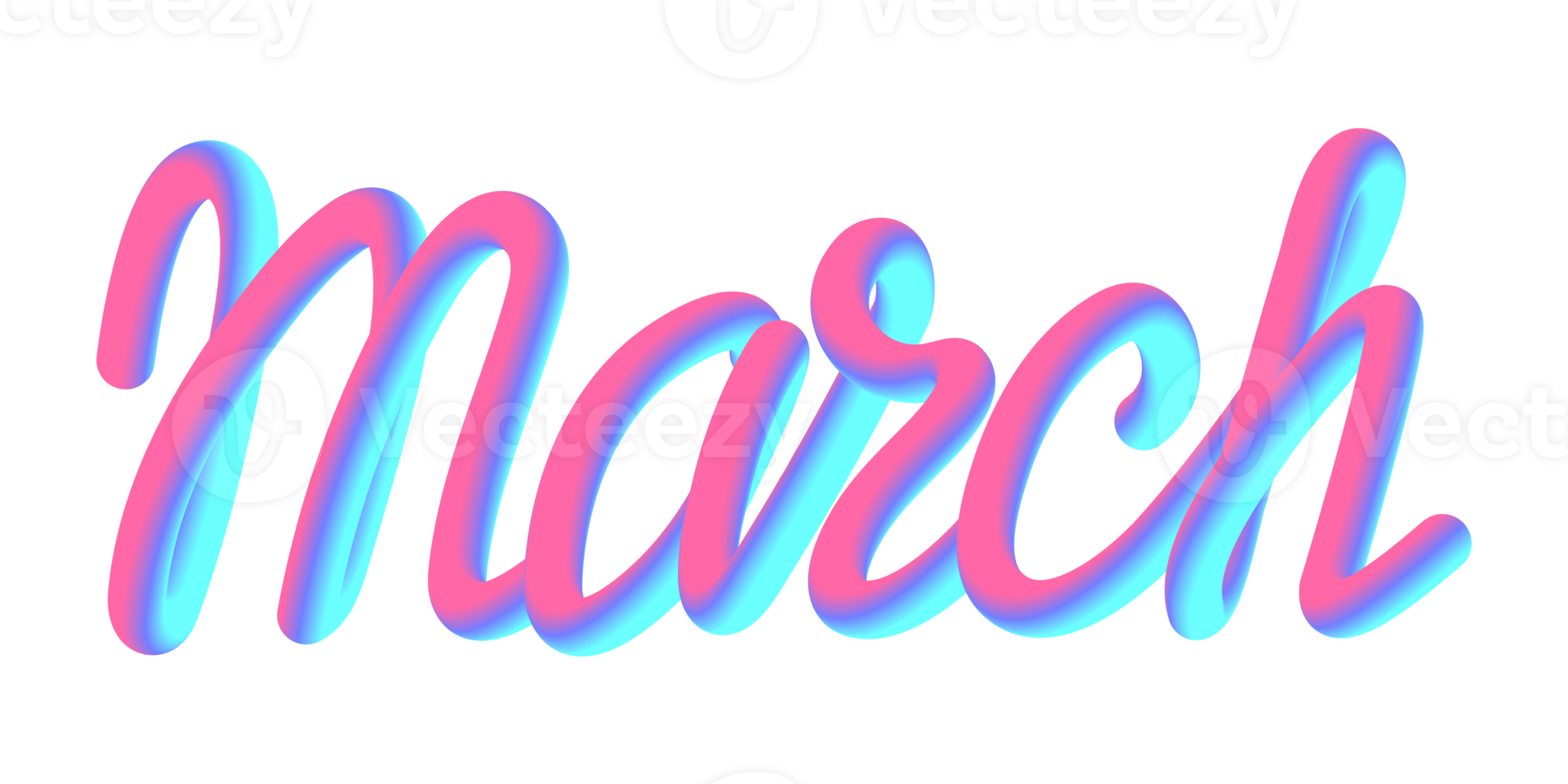 Lettering March with 3D effect on transparent background. Fluorescent gradient. PNG