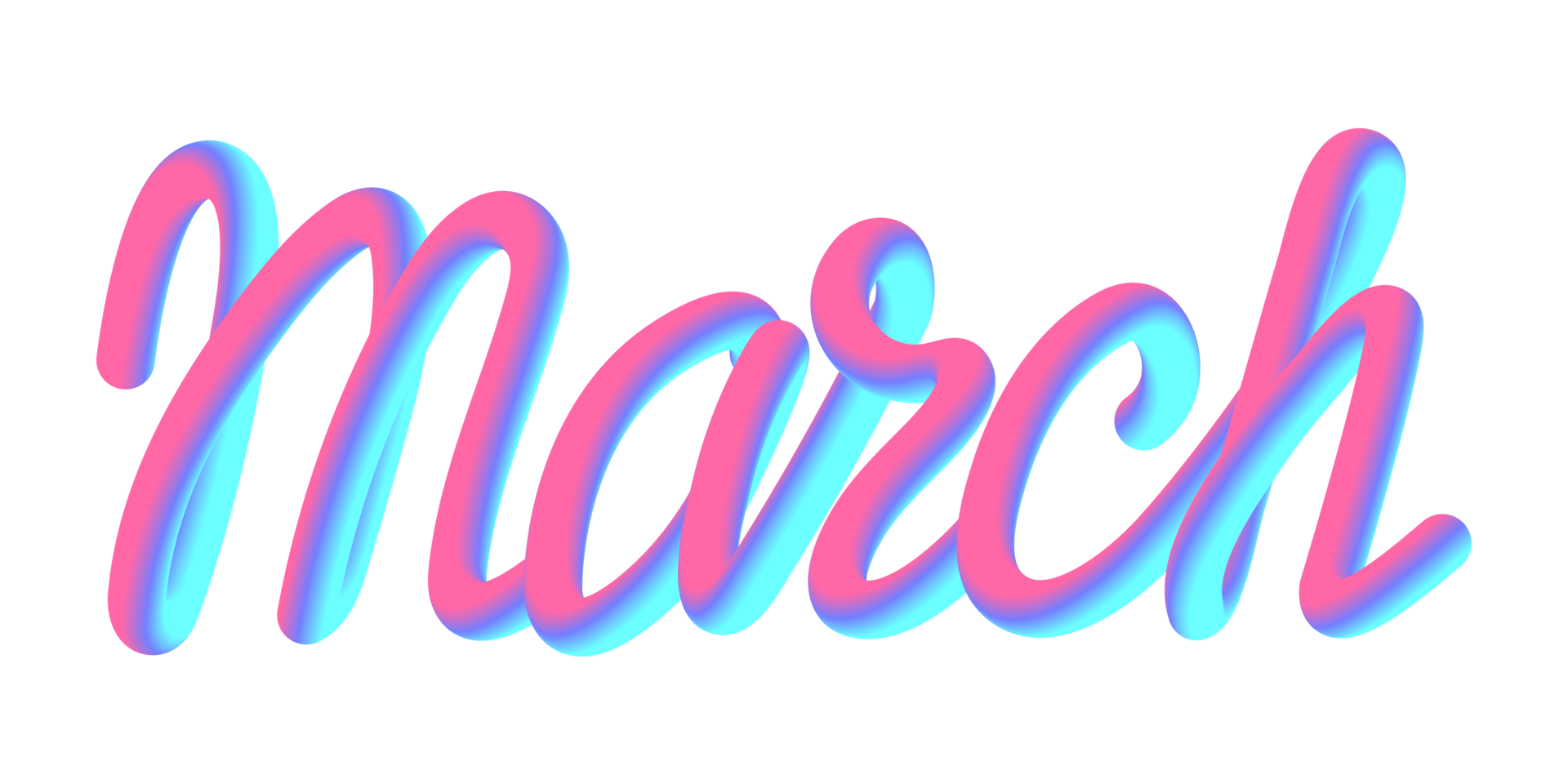 Lettering March with 3D effect on transparent background. Fluorescent