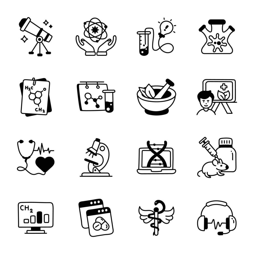 Medical Science Icon Set in Doodle Style vector