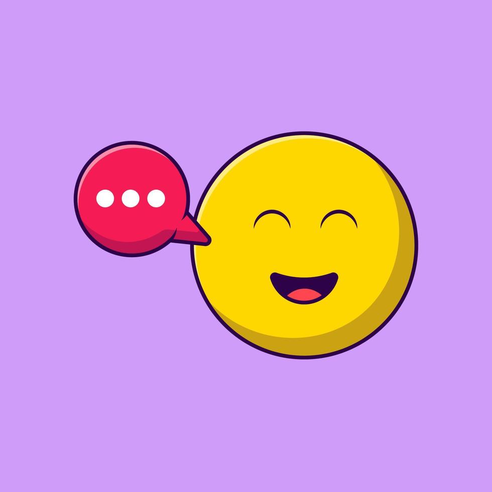 Happy Smile Emoticon with Talk Speech Bubble Cartoon Vector Icons Illustration. Flat Cartoon Concept. Suitable for any creative project.