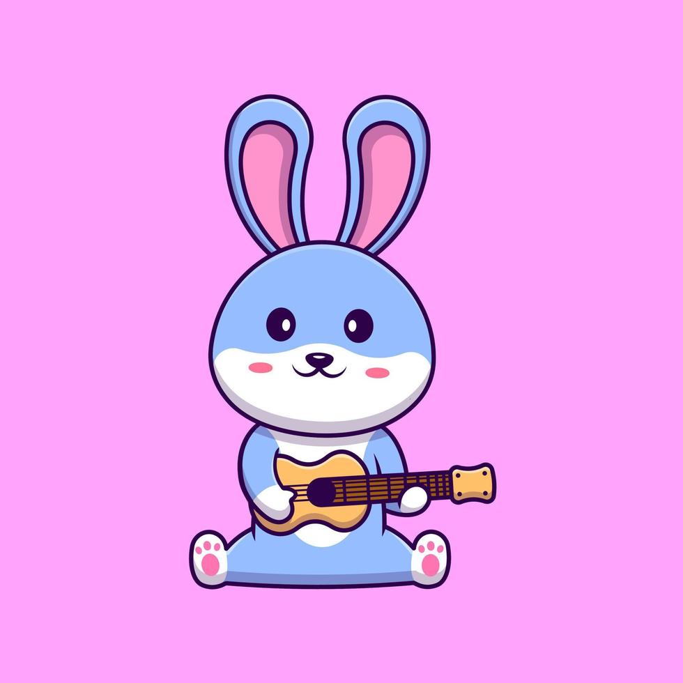 Cute Rabbit Playing Guitar Cartoon Vector Icons Illustration. Flat Cartoon Concept. Suitable for any creative project.