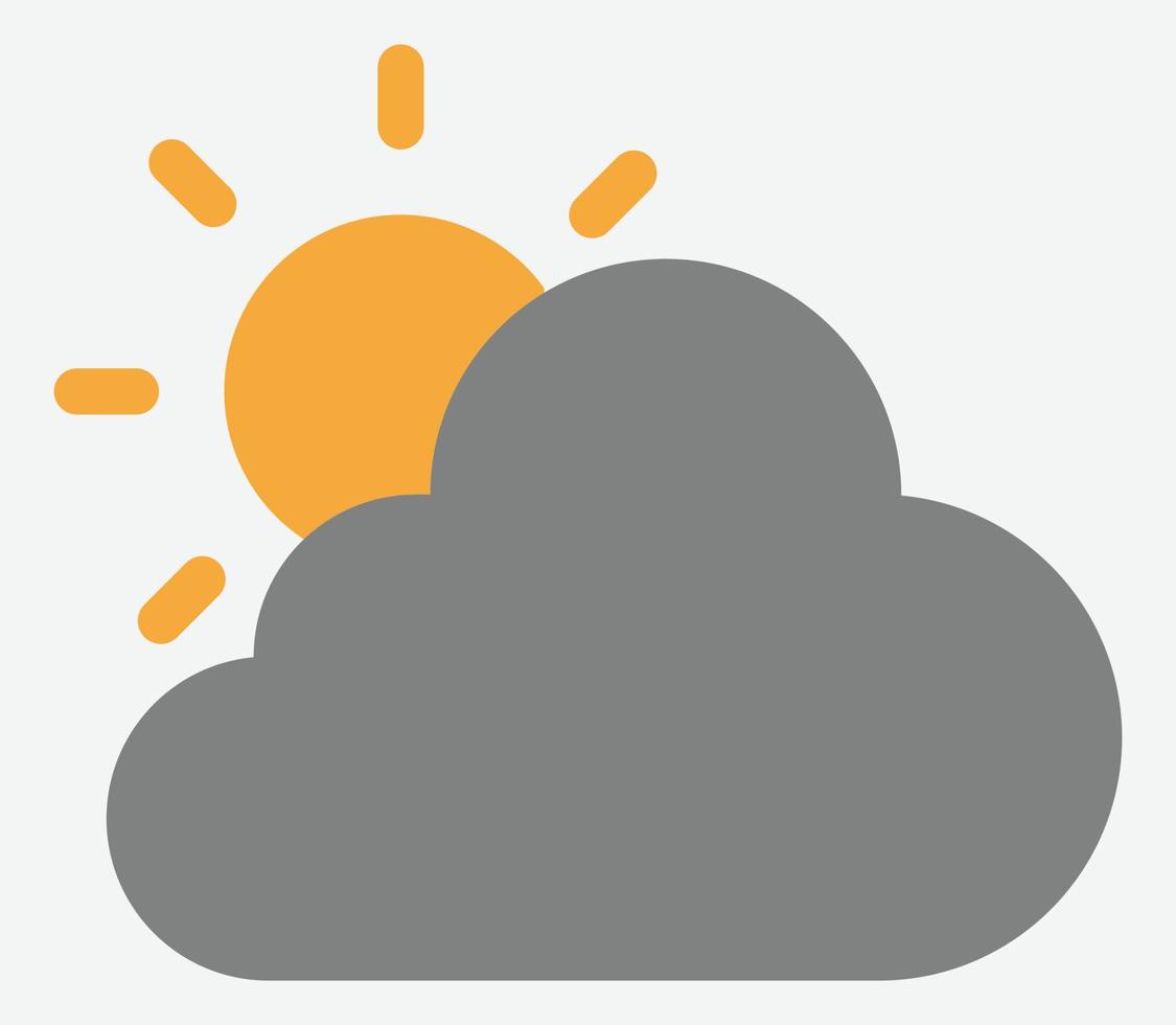 Cloudy weather icon, sun behind cloud, weather forecast icon for cloudy weather, suitable for social media and app icon, cloud and sun vector illustration, grey and orange colors