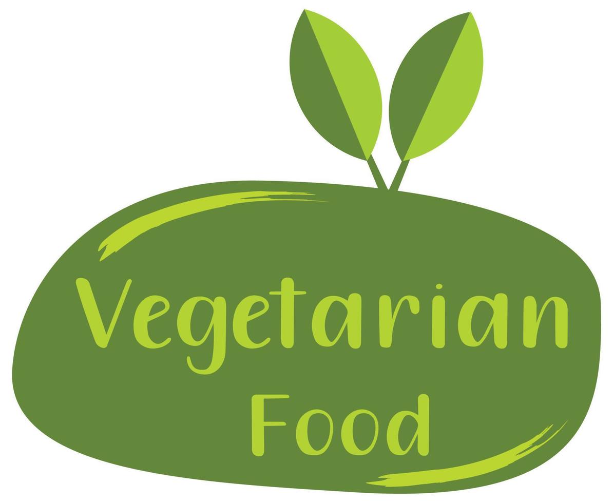vegetariano comida firmar y etiqueta, adecuado para restaurantes y mercados para vegetariano productos, vegano comida pegatina, vegetariano comida bandera vector, verde hojas y pegatina vector