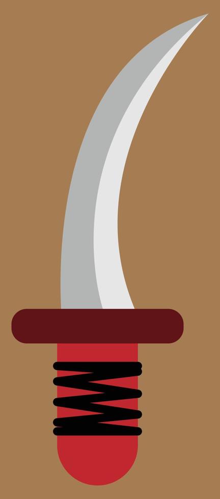 A simple dagger with red handle, dark red and grey and black colors, knife, small blade, short sword, dagger illustration vector, an ancient weapon vector