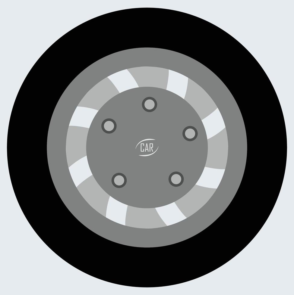 Tire, car wheel with metal rim and bolts, tire illustration minimal style, wheel vector, black and grey and light blue colors, wheel for vehicles, suitable for car race logo and sign, tyre shop banner vector