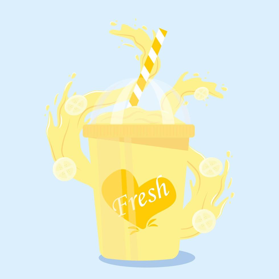 Vector mango with a glass of banana juice modern style vector illustration