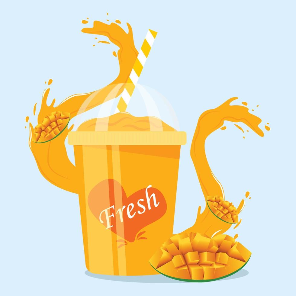 Vector mango with a glass of mango juice modern style vector illustration