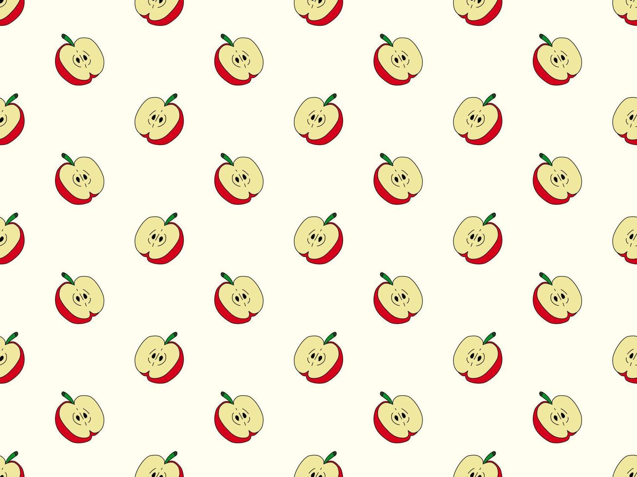 Apple cartoon character seamless pattern on yellow background vector
