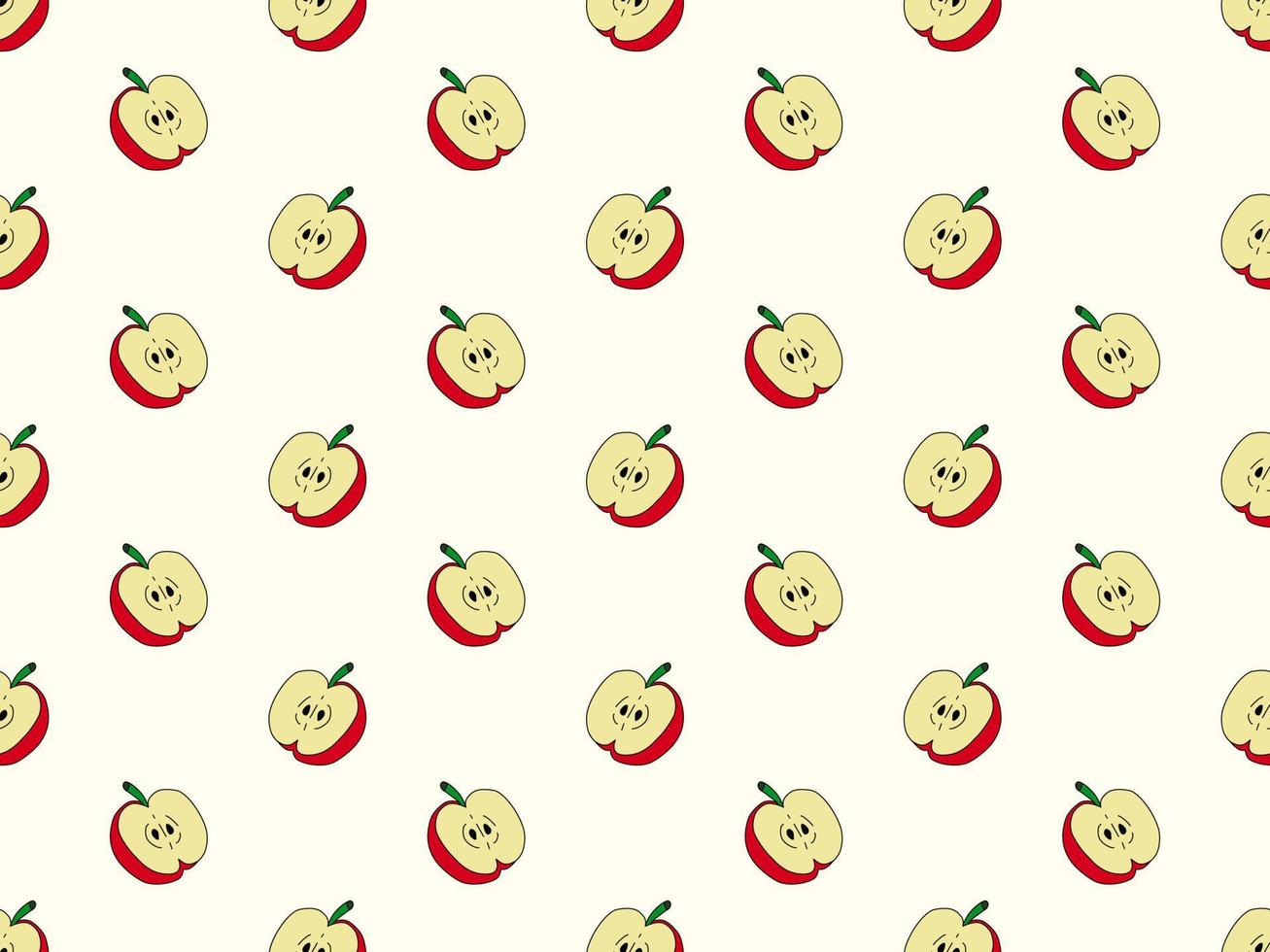 Apple cartoon character seamless pattern on yellow background vector