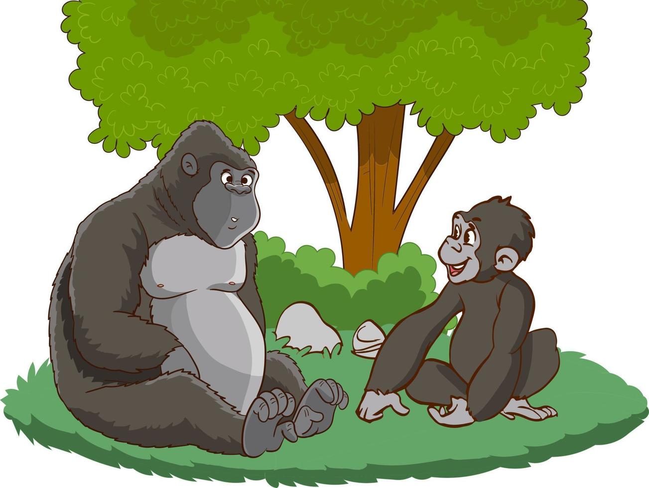 Gorilla family in forest or rainforest scene with many trees illustration vector