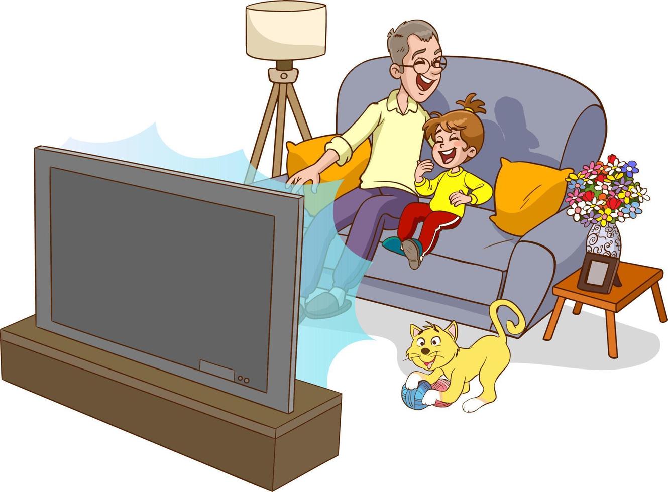 family Watching TV cartoon vector