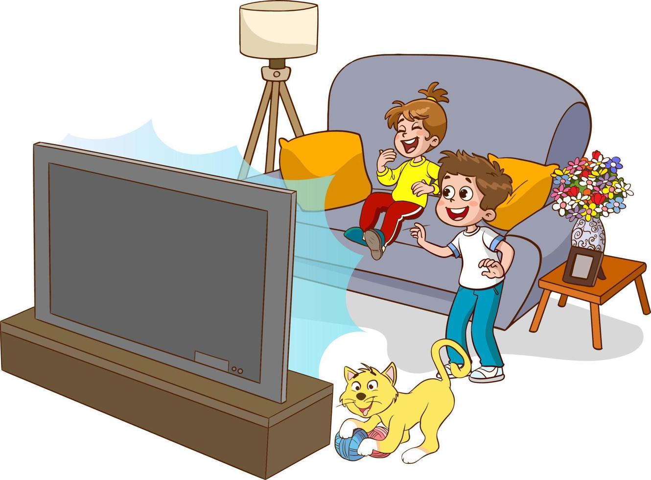 family Watching TV cartoon vector