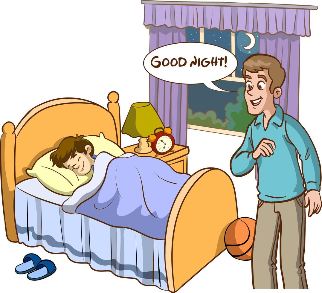 sleepy yawning kids and parents good night cartoon vector