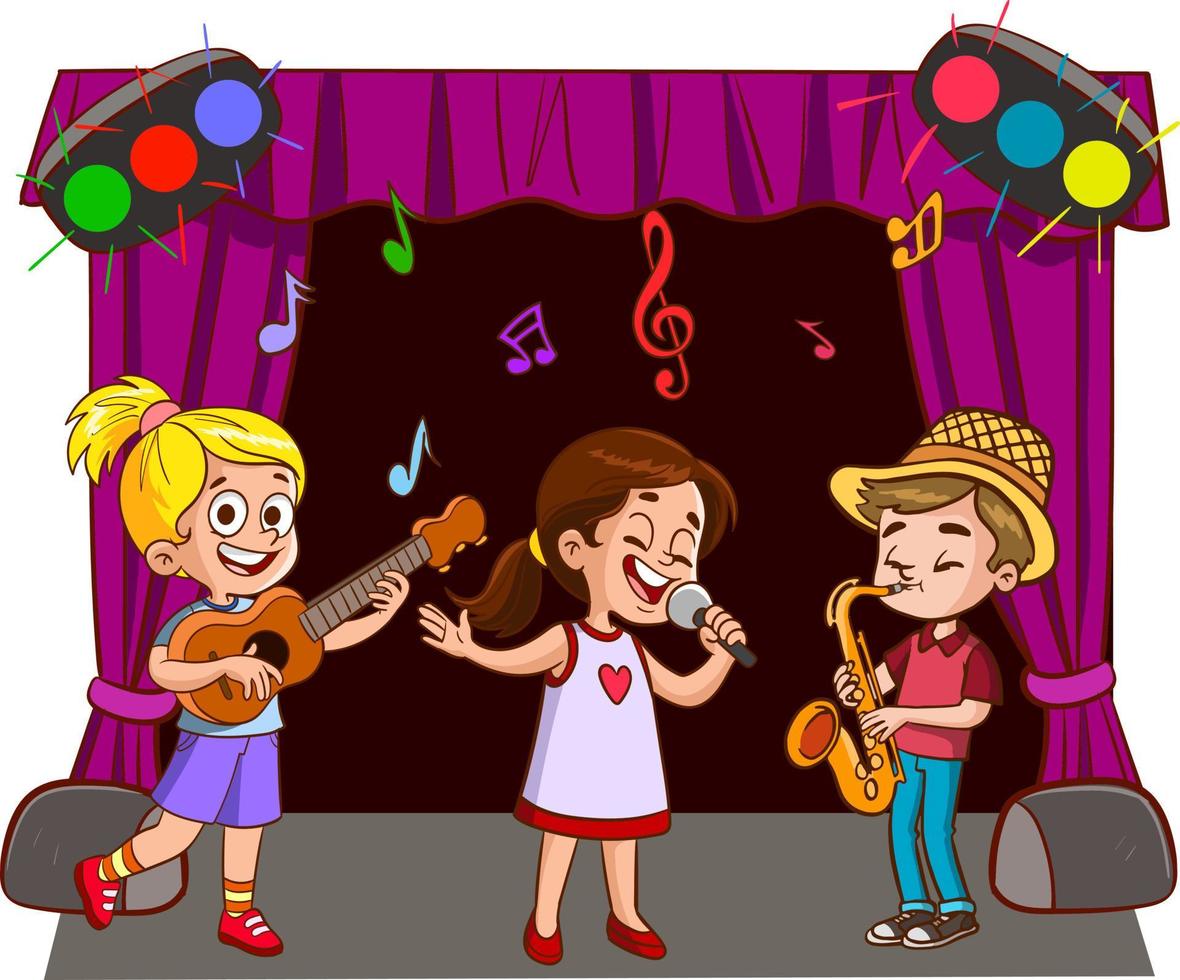 Cartoon group of children singing and dancing in the school choir vector