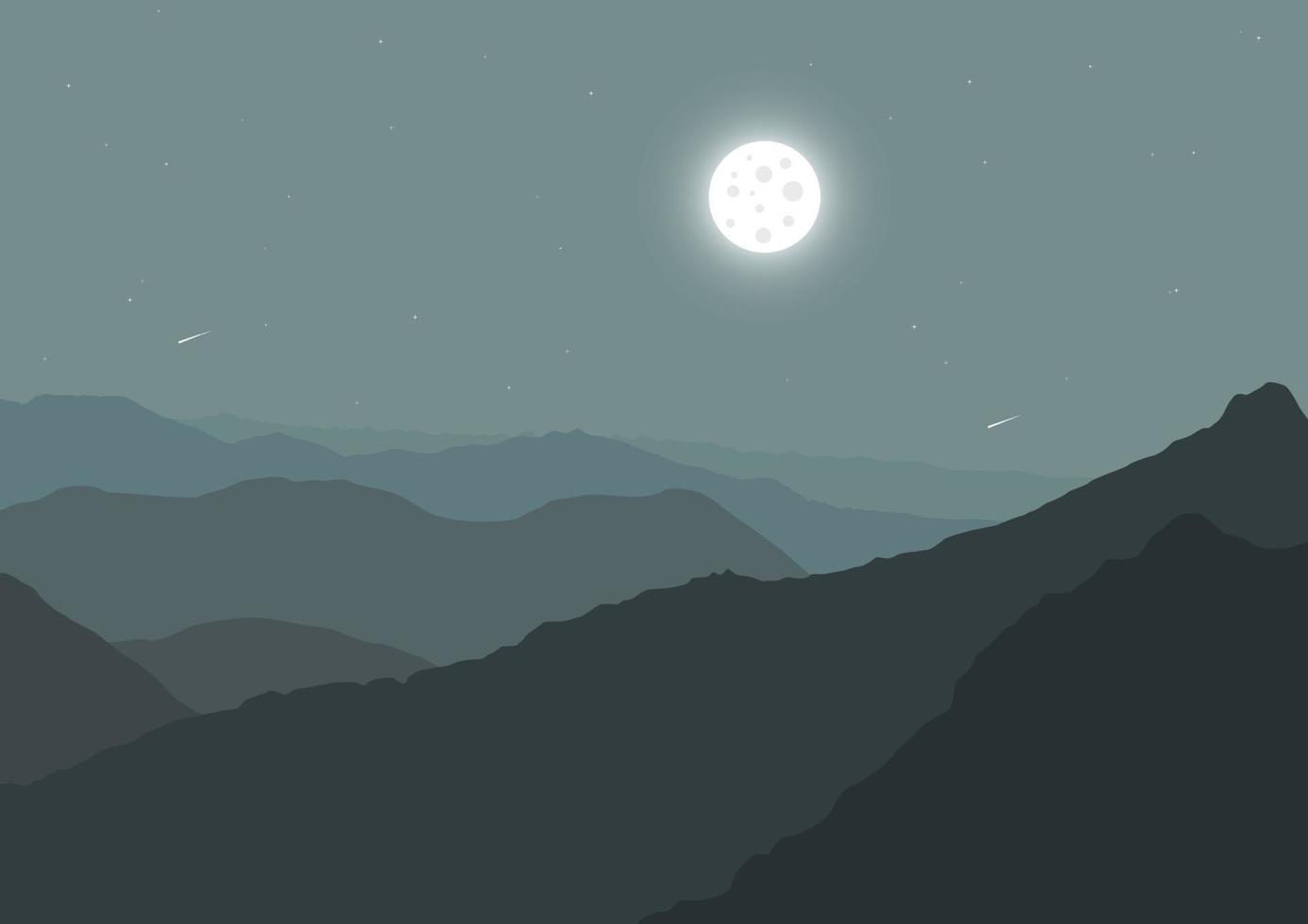 night mountains with a full moon, vector illustration.