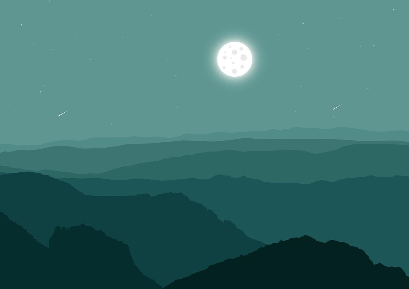 night mountains with a full moon, vector illustration.