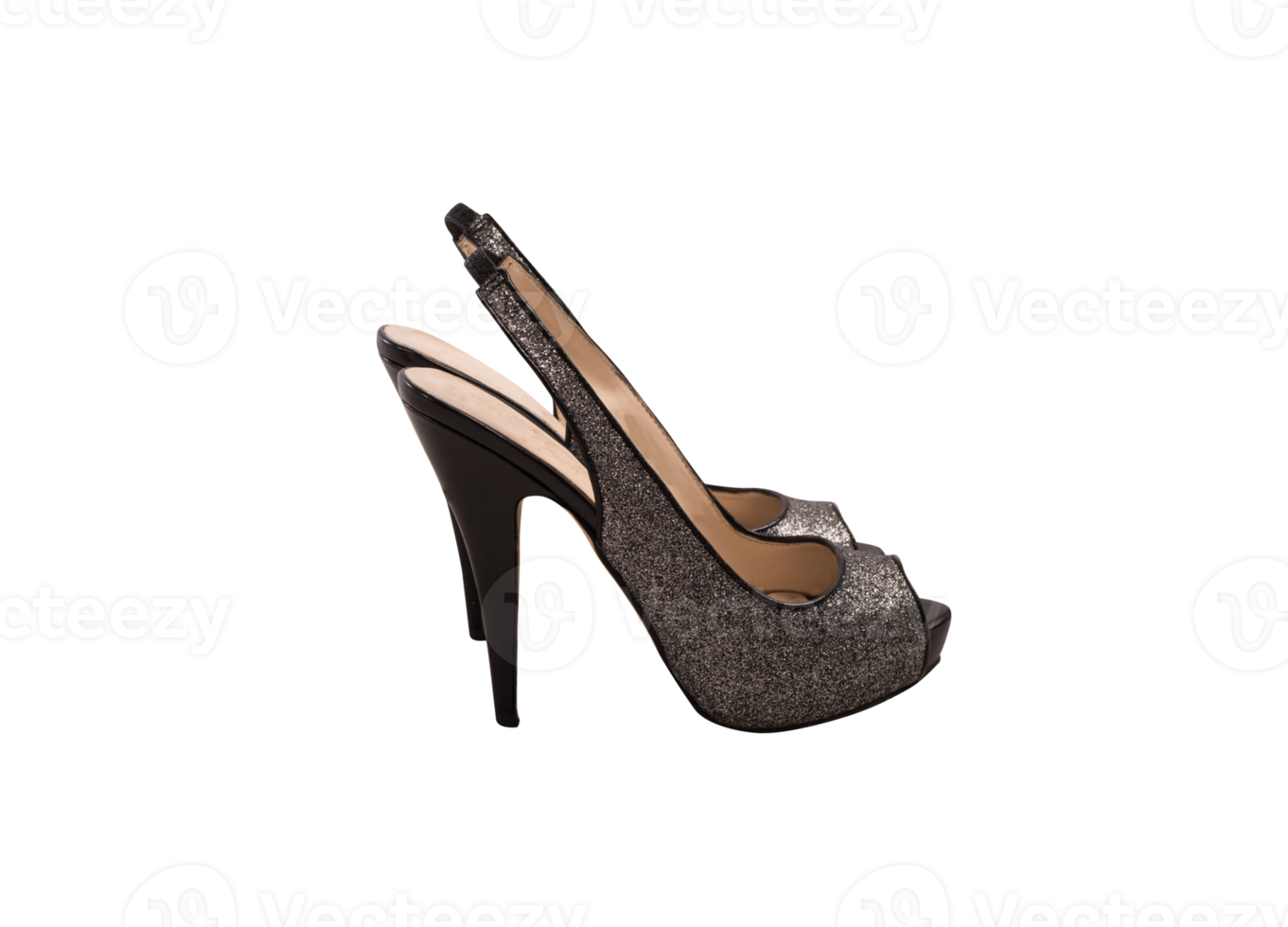 Black heeled shoe with elegant and seductive glitter 21081686 PNG