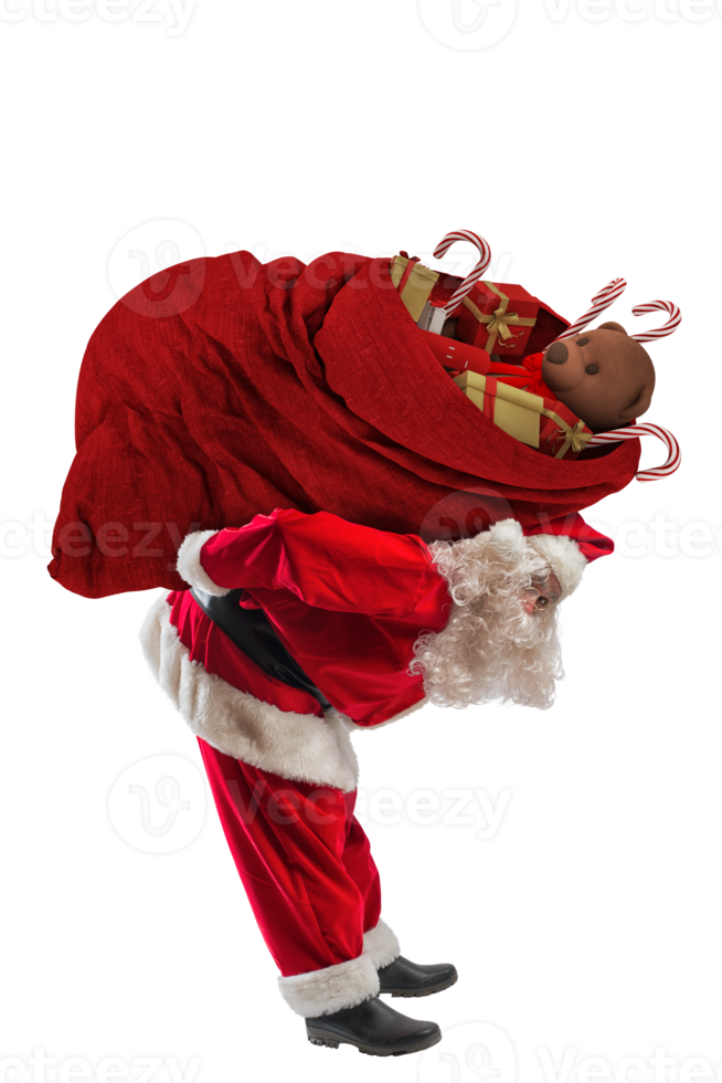 santa claus carry a big sack full o christmas gifts png