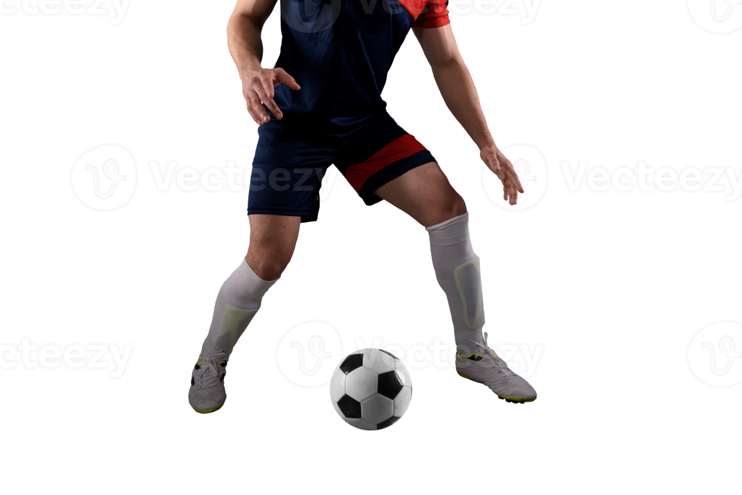 Close up of a football action scene with soccer  player chases a soccerball png