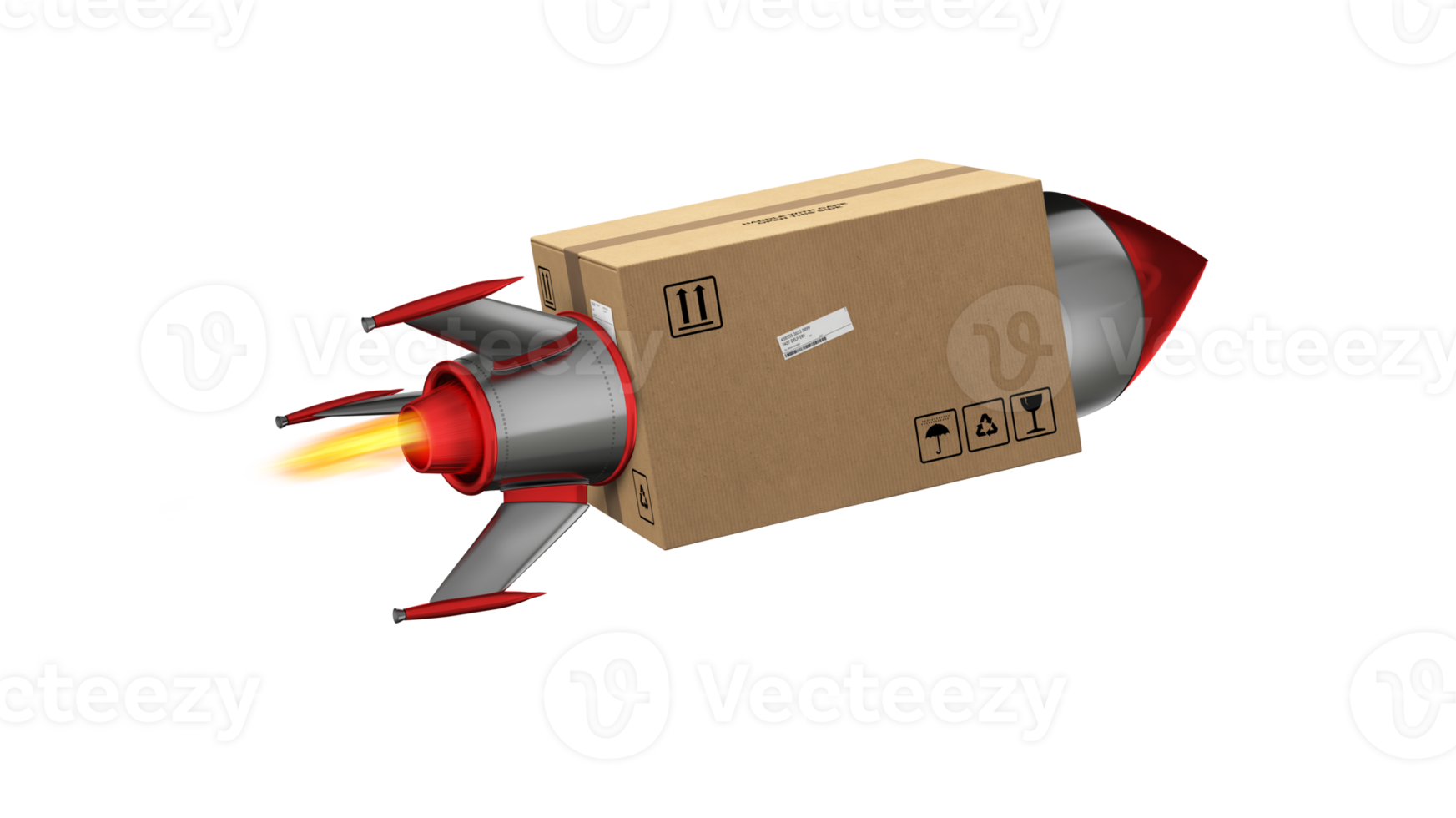 kartong låda flugor snabb med raket. begrepp av uttrycka och prioritet leverans png