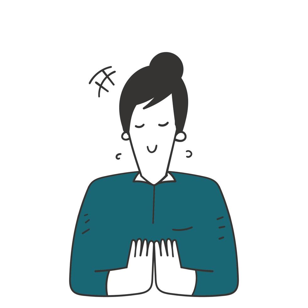 hand drawn doodle woman supplication gesture illustration vector