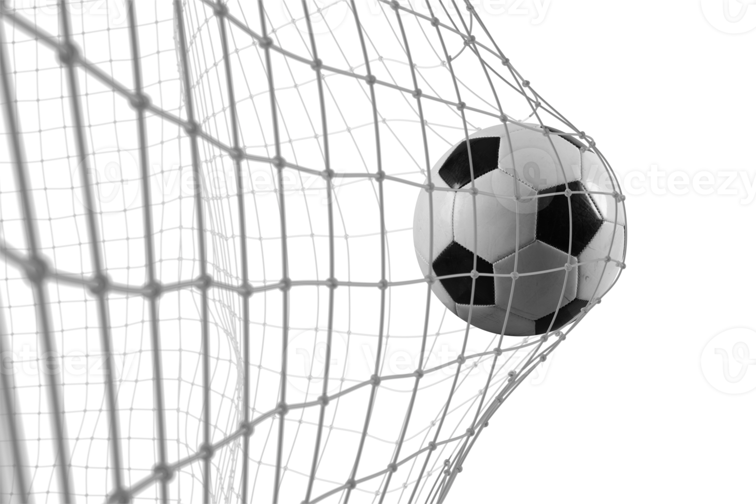 Soccer ball scores a goal on the net in a football match png