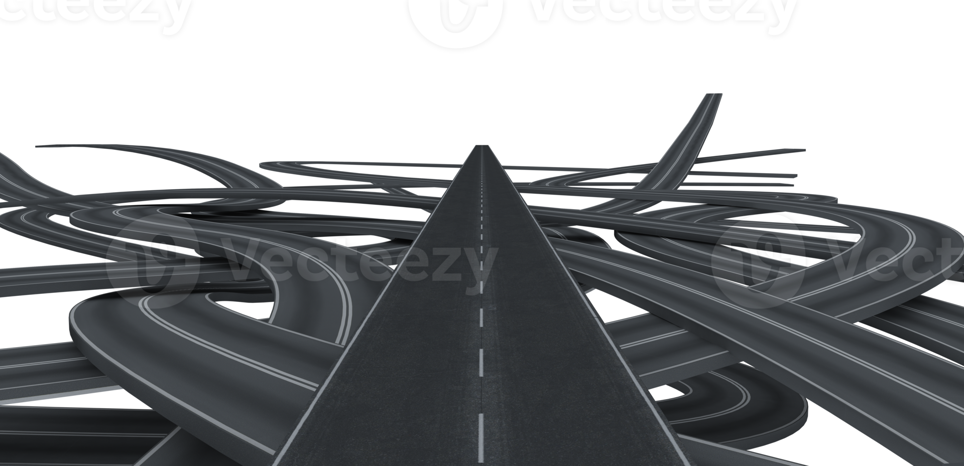 Tangled black roads. doubts about which way to go concept. 3d rendering png