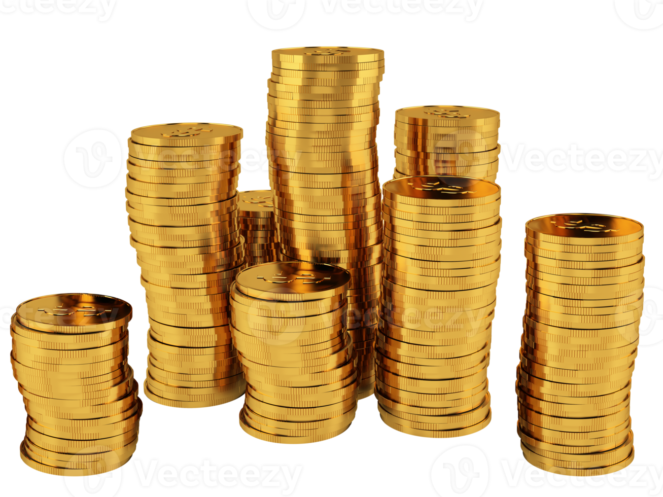 Stacks of golden coins, concept of economic wealth and success png