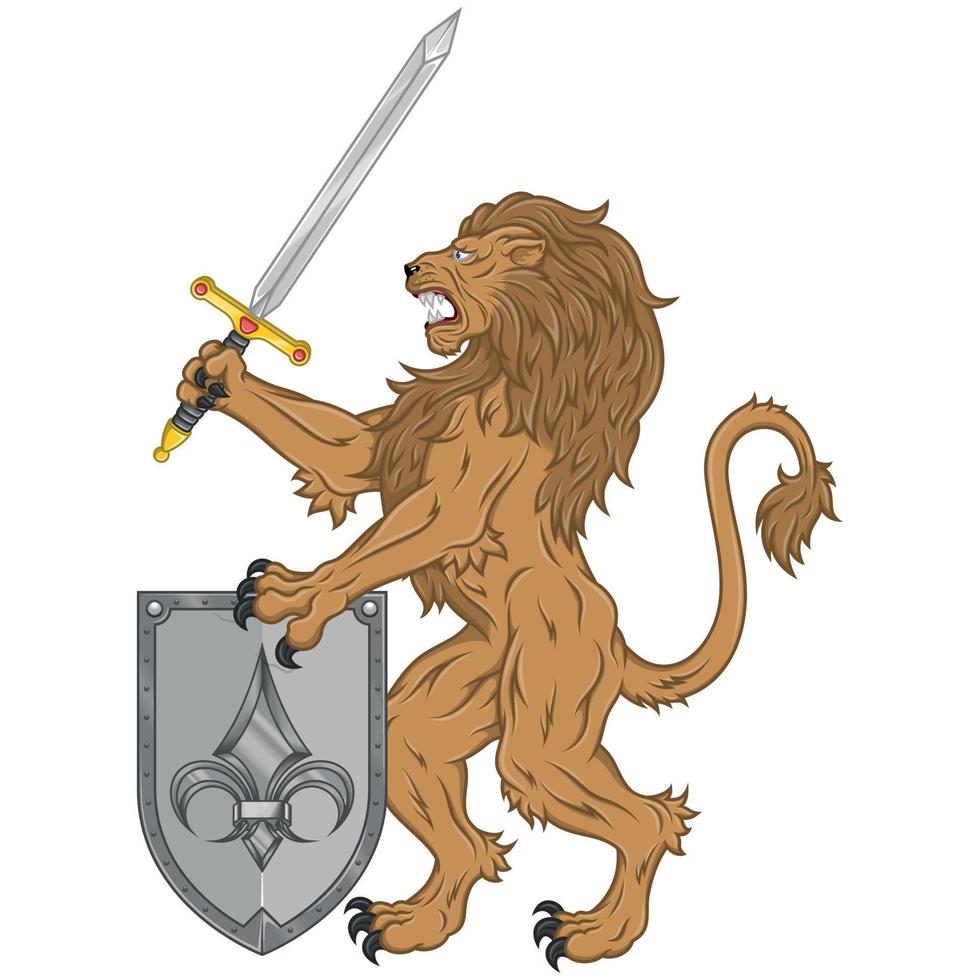 Vector design of lion with sword and shield