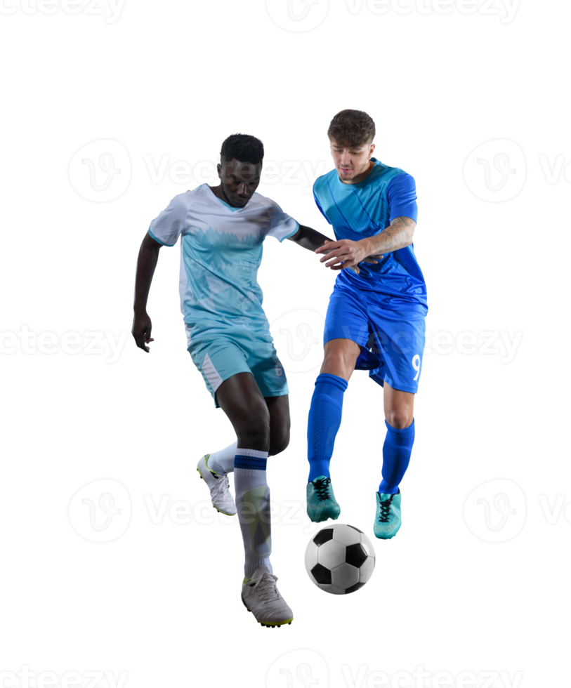 Close-up of football action scene with competing soccer players png