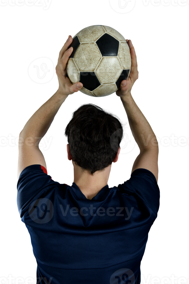 Close up of a football action scene with soccer  player throws a soccerball png