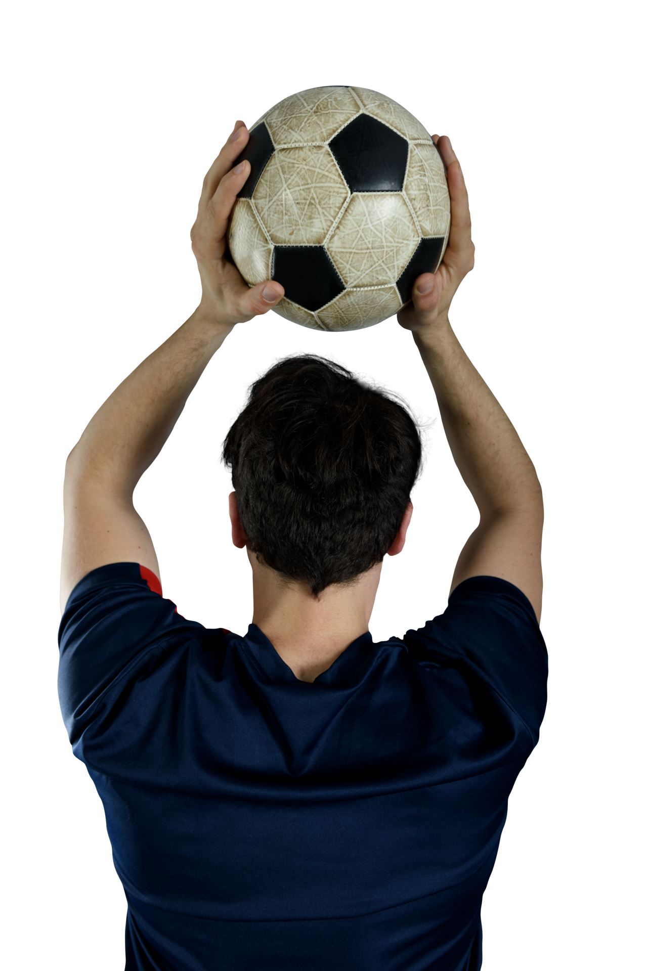 Close up of a football action scene with soccer player throws a