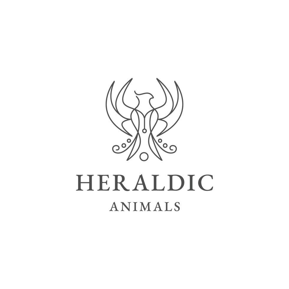 Heraldic phoenix line logo icon design template flat vector