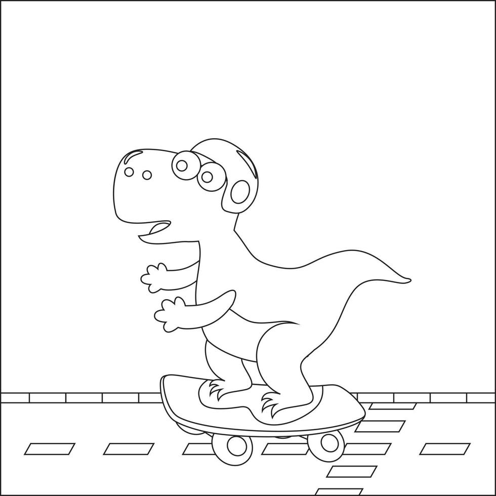 Vector illustration of surfing time with cute little dinosaurs at summer. Childish design for kids activity colouring book or page.