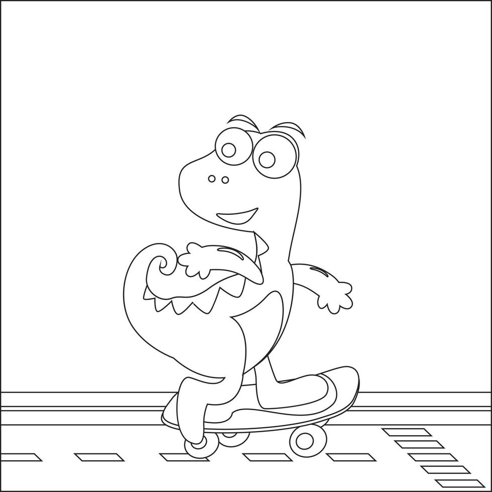 Vector illustration of cute dinosaurs on skate board. Cartoon isolated vector illustration, Creative vector Childish design for kids activity colouring book or page.