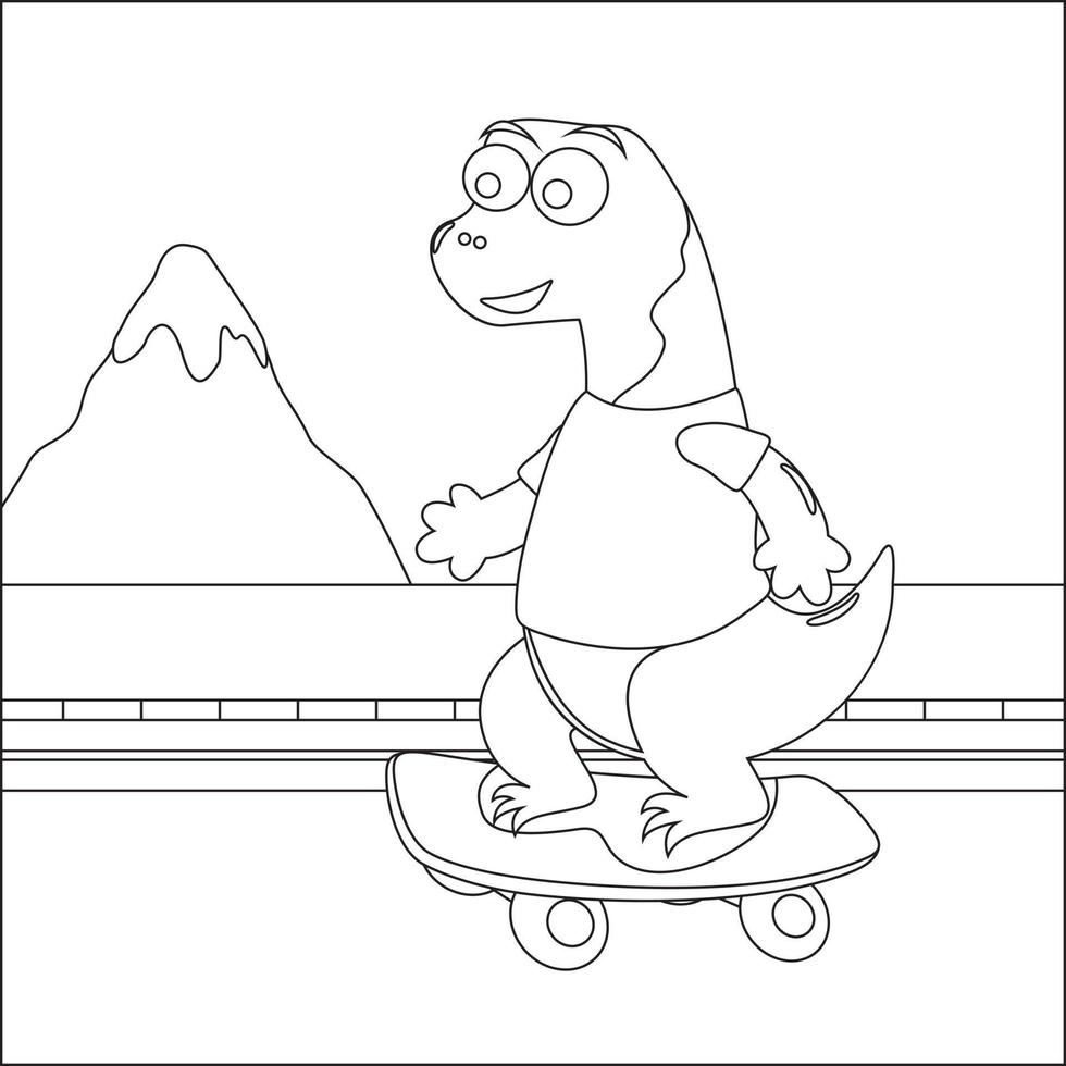 Vector illustration of cute dinosaurs on skate board. Cartoon isolated vector illustration, Creative vector Childish design for kids activity colouring book or page.