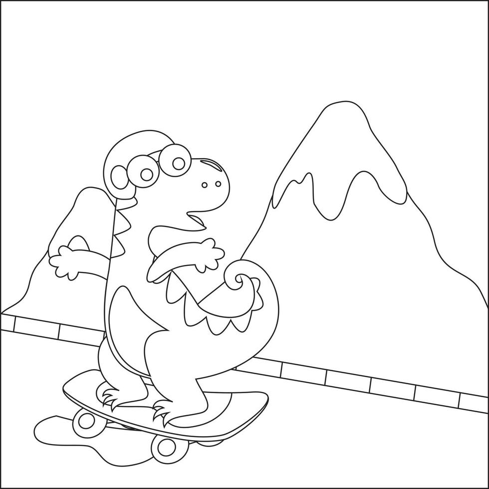 Vector illustration of cute dinosaurs on skate board. Cartoon isolated vector illustration, Creative vector Childish design for kids activity colouring book or page.