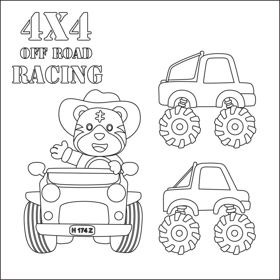 vector illustration of cute  little animal on a road trip, Creative vector Childish design for kids activity colouring book or page.